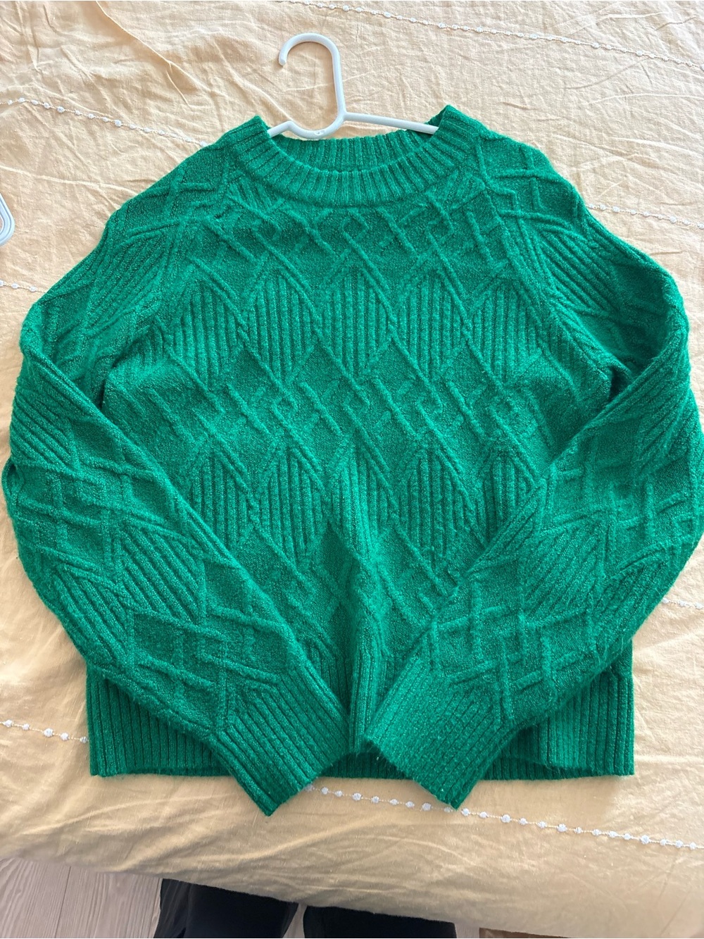 Frank & Oak Emerald Green Cable Knit Crewneck Sweater